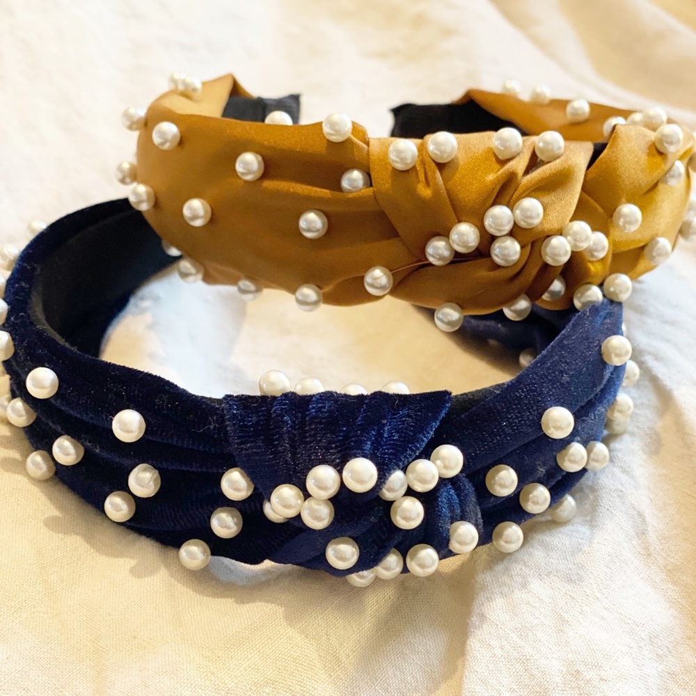 Set of Pearl Headbands Navy & Gold